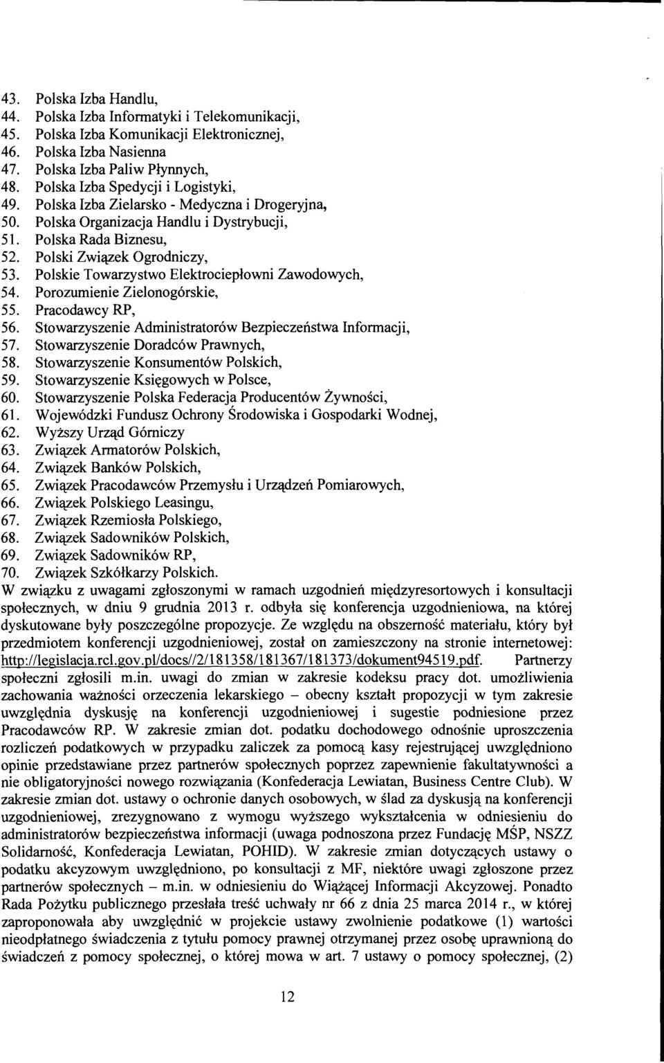 Polskie Towarzystwo Elektrocieplowni Zawodowych, 54. Porozumienie Zielonog6rskie, 55. Pracodawcy RP, 56. Stowarzyszenie Administrator6w Bezpieczenstwa Informacji, 57.