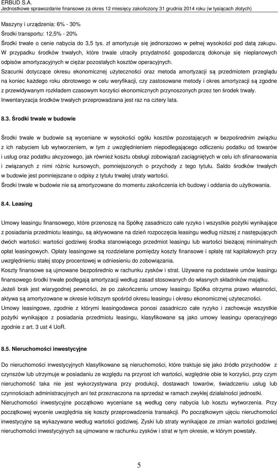 Szacunki dotyczące okresu ekonomicznej użyteczności oraz metoda amortyzacji są przedmiotem przeglądu na koniec każdego roku obrotowego w celu weryfikacji, czy zastosowane metody i okres amortyzacji