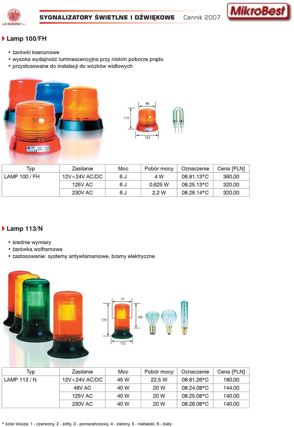 14*C 320,00 v Lamp 113/N średnie wymiary żarówka wolframowa zastosowanie: systemy antywłamaniowe, bramy elektryczne Typ Zasilanie Moc Pobór mocy Oznaczenie Cena [PLN] LAMP 113 / N 12V 24V AC/DC