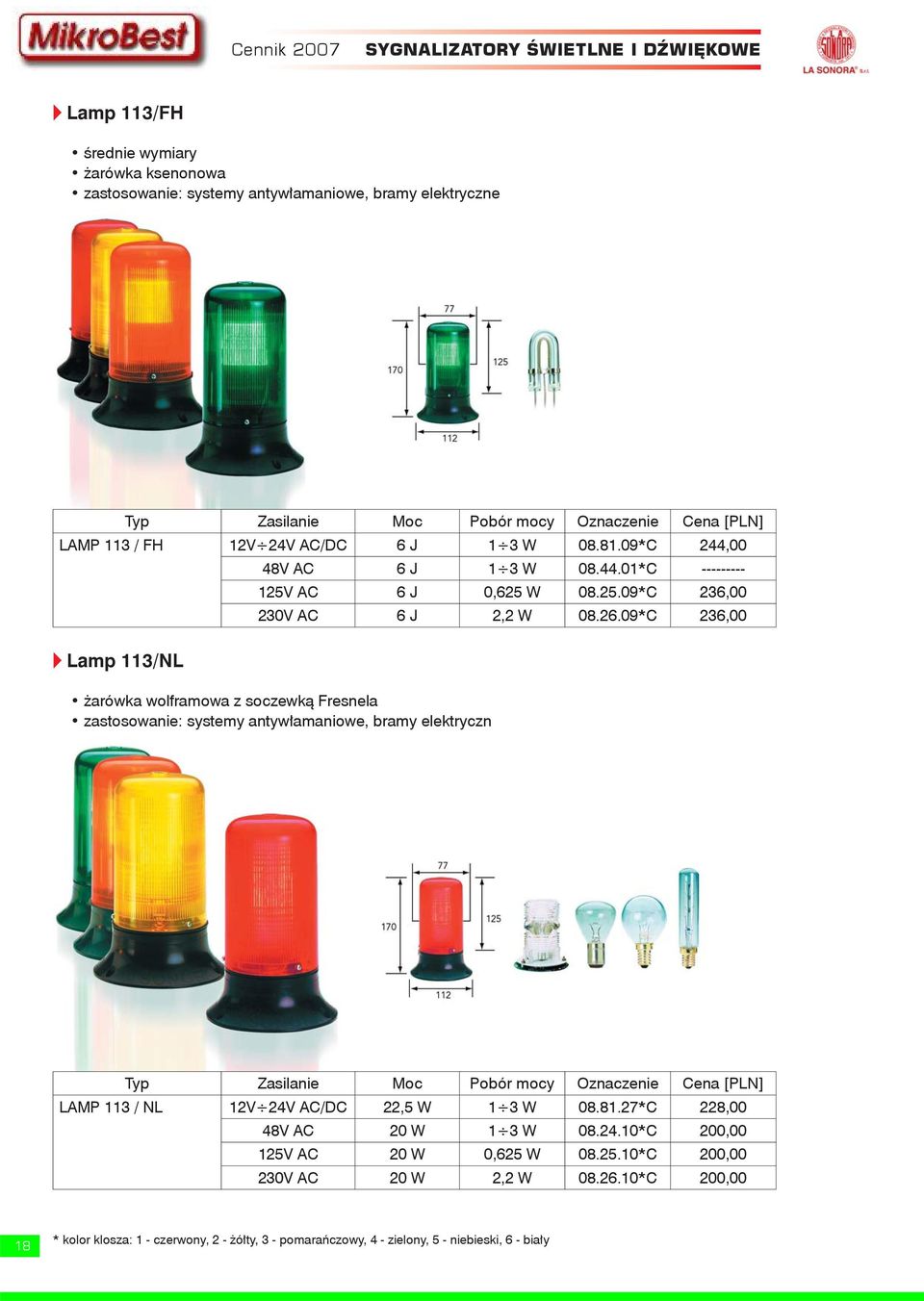 09*C 236,00 v Lamp 113/NL żarówka wolframowa z soczewką Fresnela zastosowanie: systemy antywłamaniowe, bramy elektryczn Typ Zasilanie Moc Pobór mocy Oznaczenie Cena [PLN] LAMP 113 / NL 12V 24V AC/DC