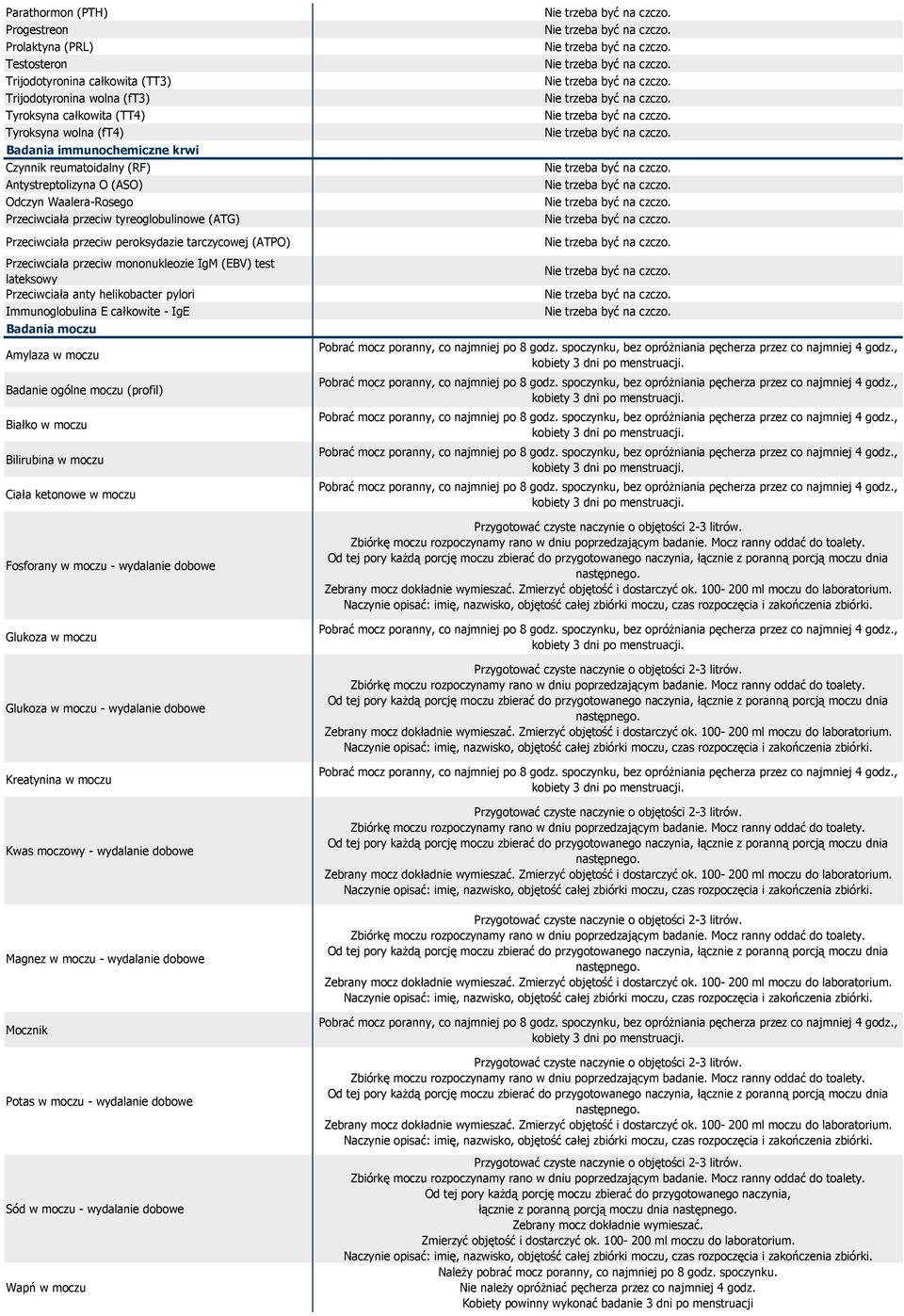 mononukleozie IgM (EBV) test lateksowy Przeciwciała anty helikobacter pylori Immunoglobulina E całkowite - IgE Badania moczu Amylaza w moczu Badanie ogólne moczu (profil) Białko w moczu Bilirubina w