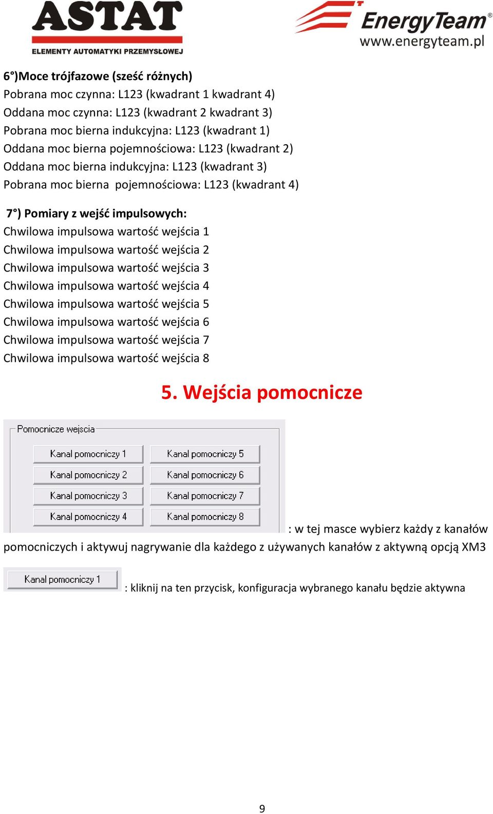 wejścia 1 Chwilowa impulsowa wartość wejścia 2 Chwilowa impulsowa wartość wejścia 3 Chwilowa impulsowa wartość wejścia 4 Chwilowa impulsowa wartość wejścia 5 Chwilowa impulsowa wartość wejścia 6