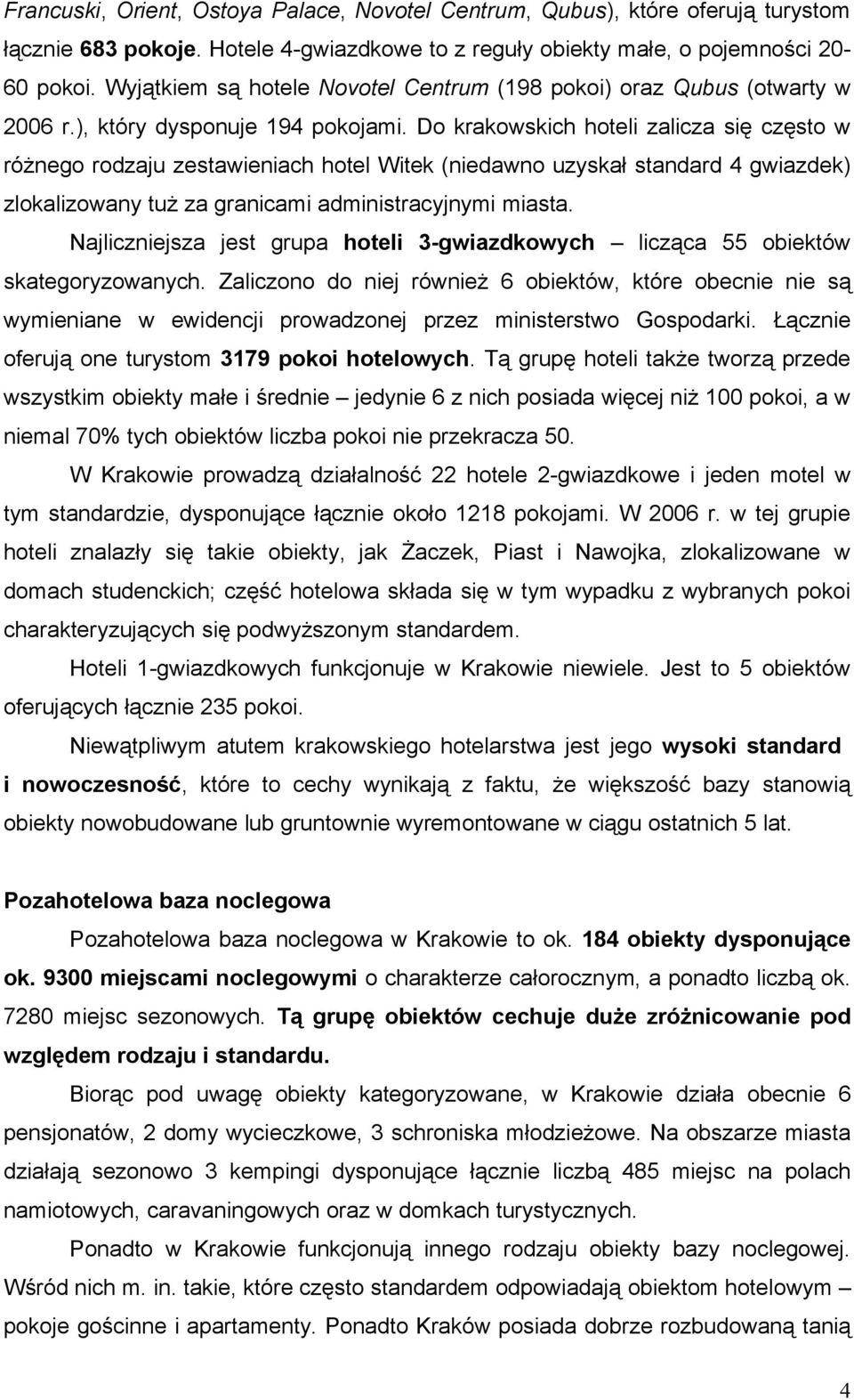 Do krakowskich hoteli zalicza się często w różnego rodzaju zestawieniach hotel Witek (niedawno uzyskał standard 4 gwiazdek) zlokalizowany tuż za granicami administracyjnymi miasta.