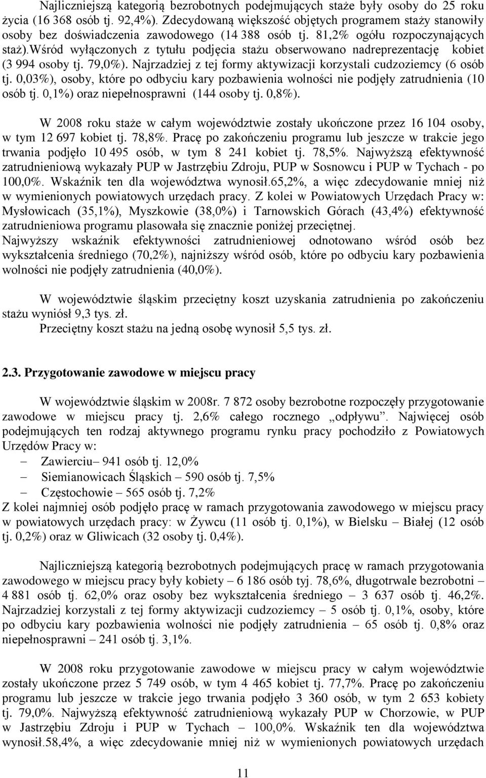 wśród wyłączonych z tytułu podjęcia stażu obserwowano nadreprezentację kobiet (3 994 osoby tj. 79,0%). Najrzadziej z tej formy aktywizacji korzystali cudzoziemcy (6 osób tj.