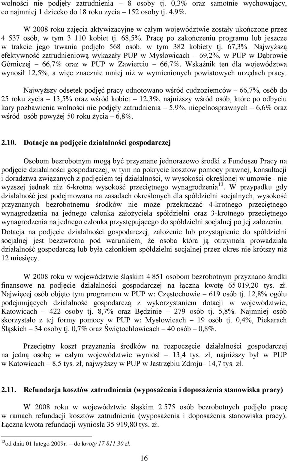 Pracę po zakończeniu programu lub jeszcze w trakcie jego trwania podjęło 568 osób, w tym 382 kobiety tj. 67,3%.