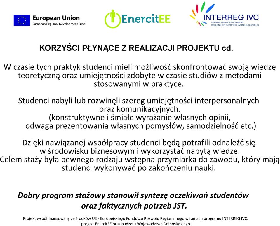 Studenci nabyli lub rozwinęli szereg umiejętności interpersonalnych oraz komunikacyjnych.