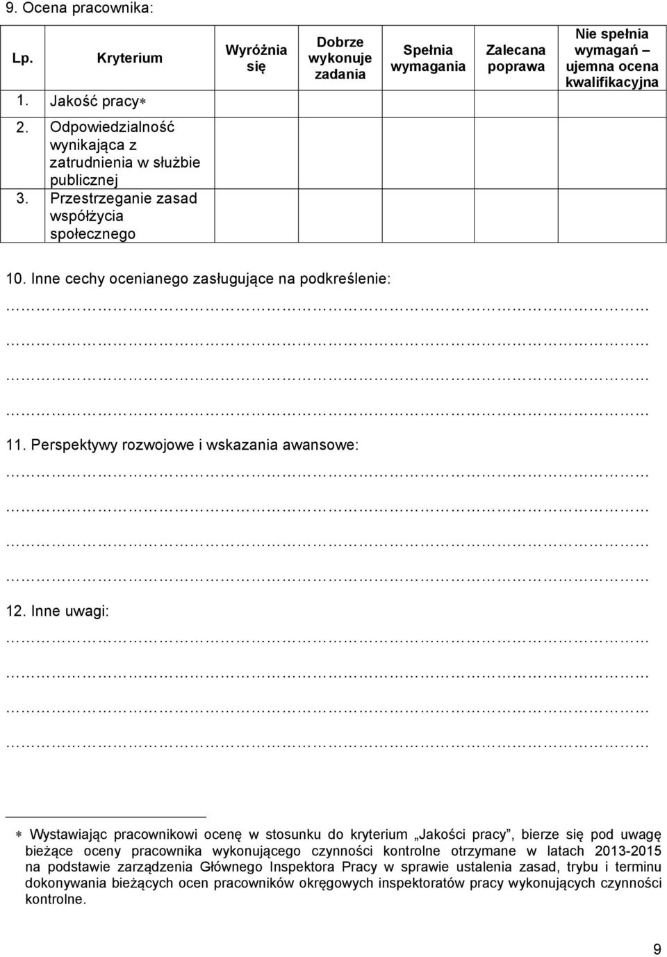 Perspektywy rozwojowe i wskazania awansowe: 12.