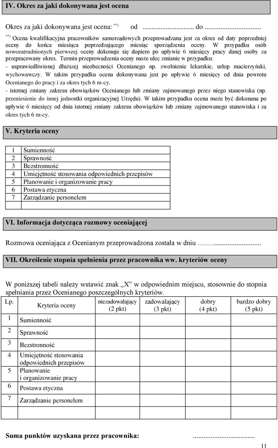 Termin przeprowadzenia oceny może ulec zmianie w przypadku: - usprawiedliwionej dłuższej nieobecności Ocenianego np. zwolnienie lekarskie, urlop macierzyński, wychowawczy.