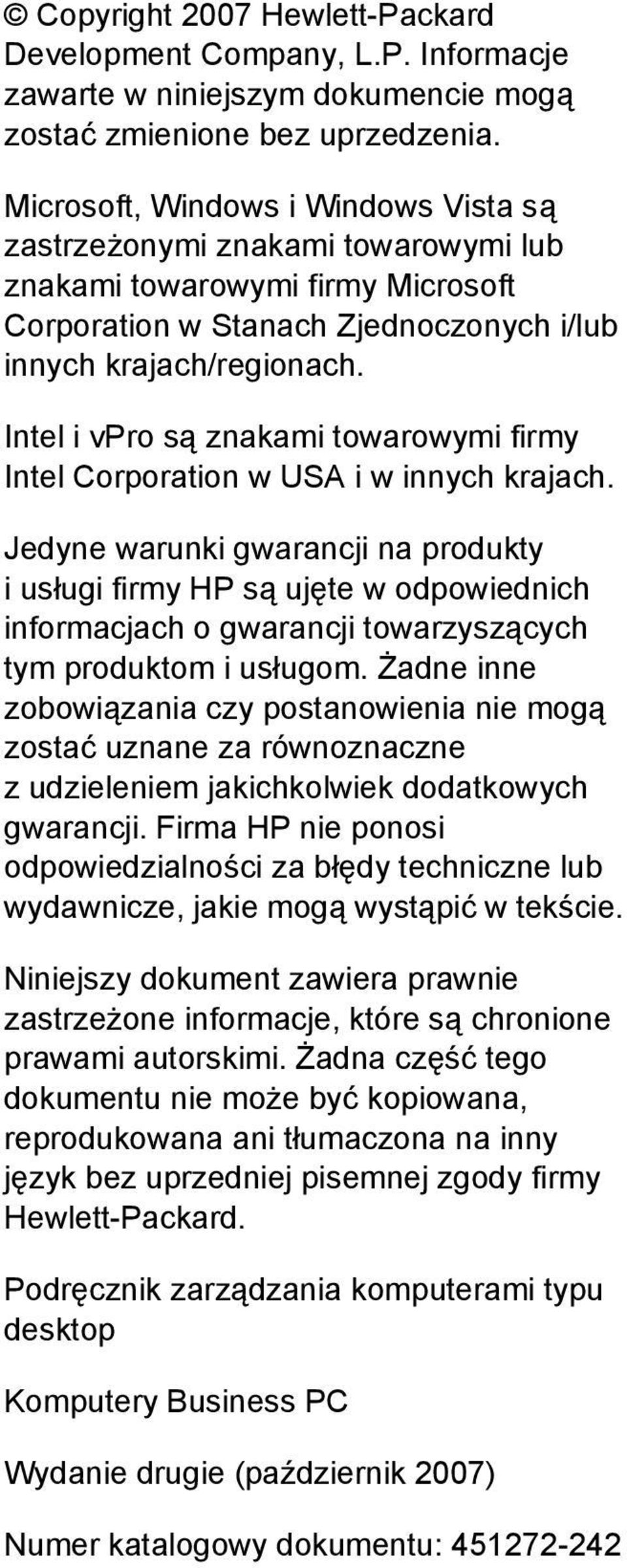 Intel i vpro są znakami towarowymi firmy Intel Corporation w USA i w innych krajach.