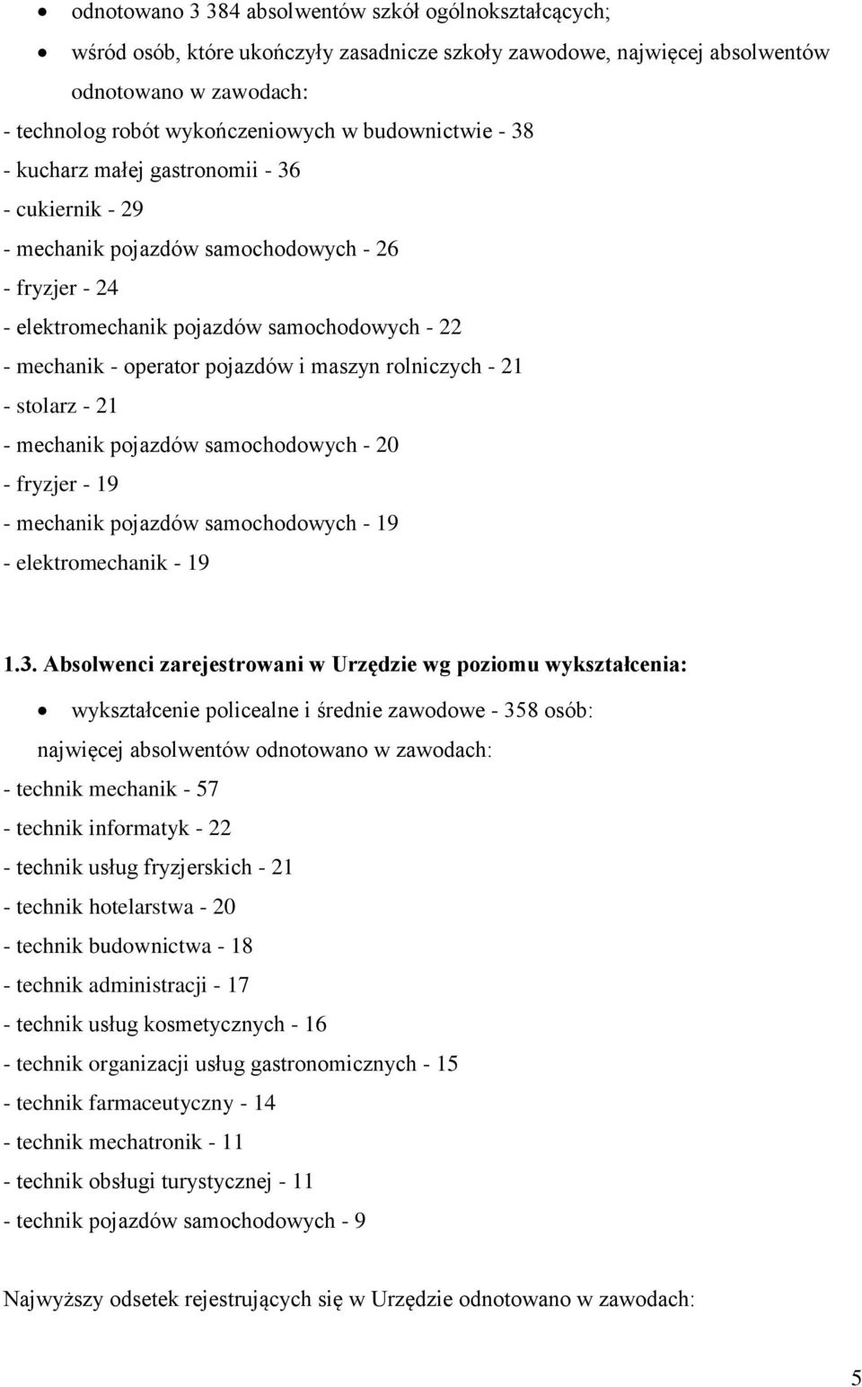 i maszyn rolniczych - 21 - stolarz - 21 - mechanik pojazdów samochodowych - 20 - fryzjer - 19 - mechanik pojazdów samochodowych - 19 - elektromechanik - 19 1.3.