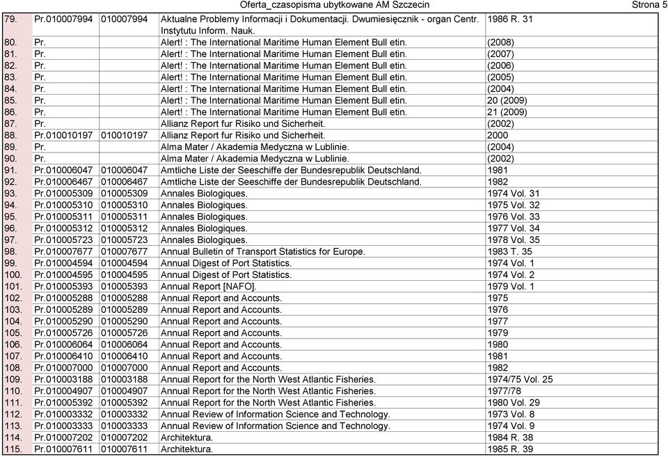 Pr. Alert! : The International Maritime Human Element Bull etin. (2005) 84. Pr. Alert! : The International Maritime Human Element Bull etin. (2004) 85. Pr. Alert! : The International Maritime Human Element Bull etin. 20 (2009) 86.