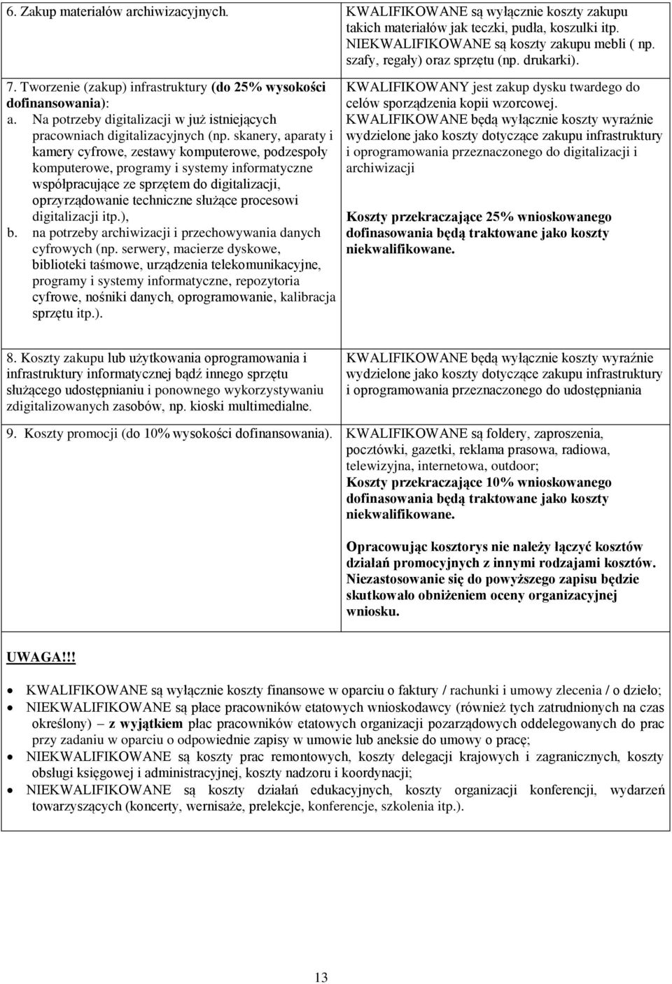 skanery, aparaty i kamery cyfrowe, zestawy komputerowe, podzespoły komputerowe, programy i systemy informatyczne współpracujące ze sprzętem do digitalizacji, oprzyrządowanie techniczne służące