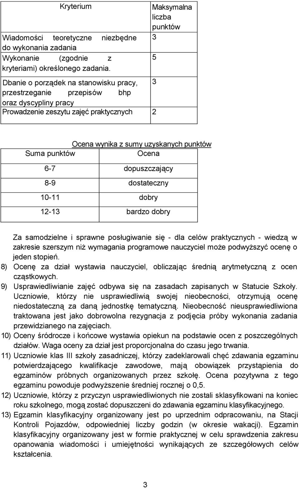 punktów Suma punktów Ocena 6-7 dopuszczający 8-9 dostateczny 10-11 dobry 12-13 bardzo dobry Za samodzielne i sprawne posługiwanie się - dla celów praktycznych - wiedzą w zakresie szerszym niż