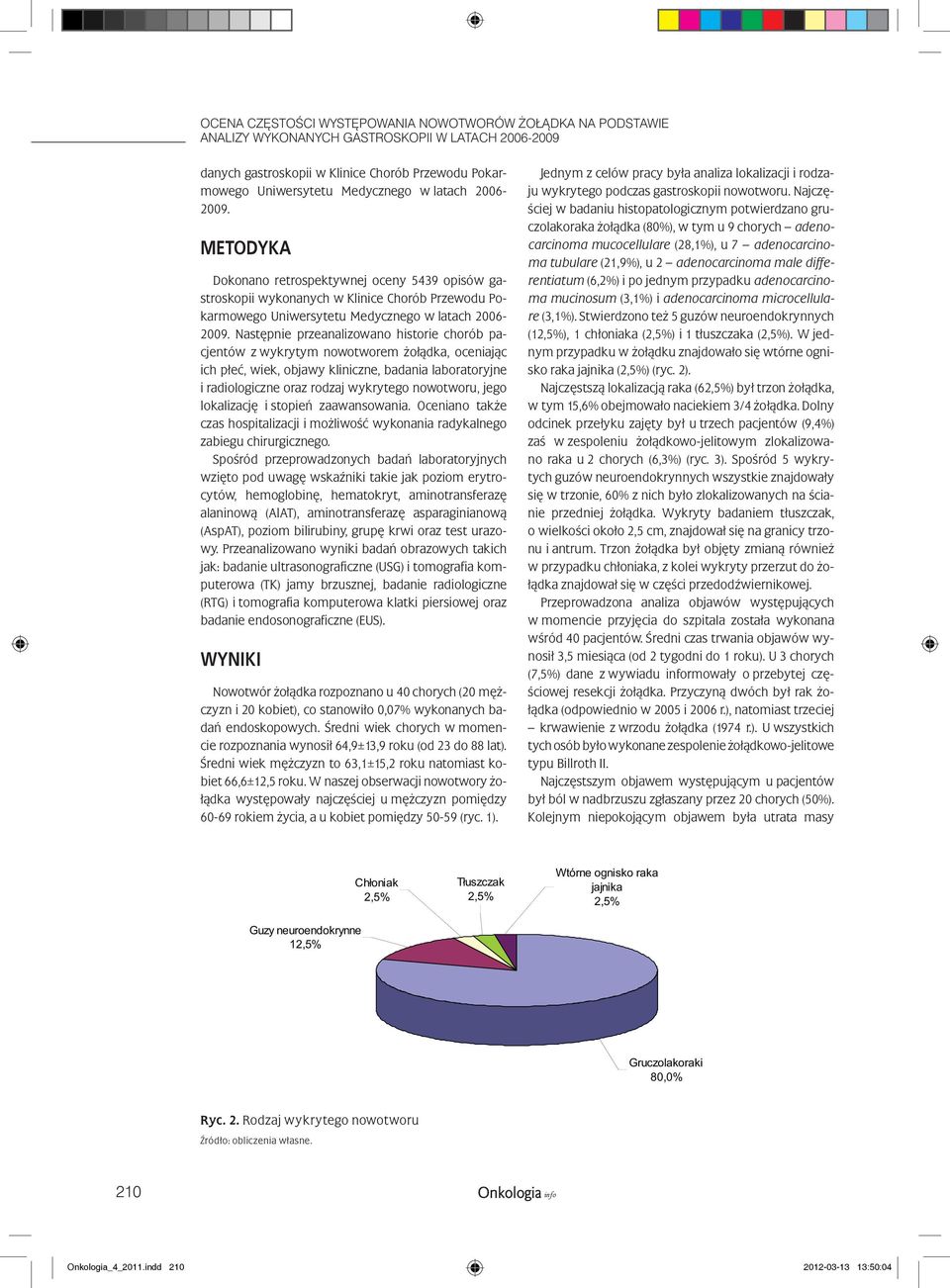 Następnie przeanalizowano historie chorób pacjentów z wykrytym nowotworem żołądka, oceniając ich płeć, wiek, objawy kliniczne, badania laboratoryjne i radiologiczne oraz rodzaj wykrytego nowotworu,