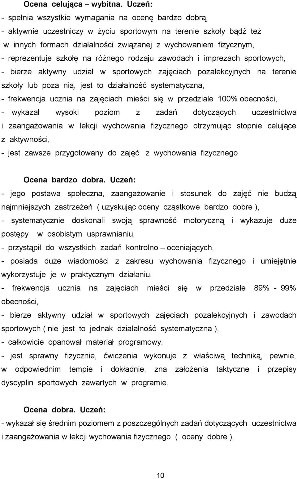 reprezentuje szkołę na różnego rodzaju zawodach i imprezach sportowych, - bierze aktywny udział w sportowych zajęciach pozalekcyjnych na terenie szkoły lub poza nią, jest to działalność