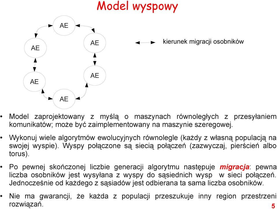 Wyspy połączone są siecią połączeń (zazwyczaj, pierścień albo torus).