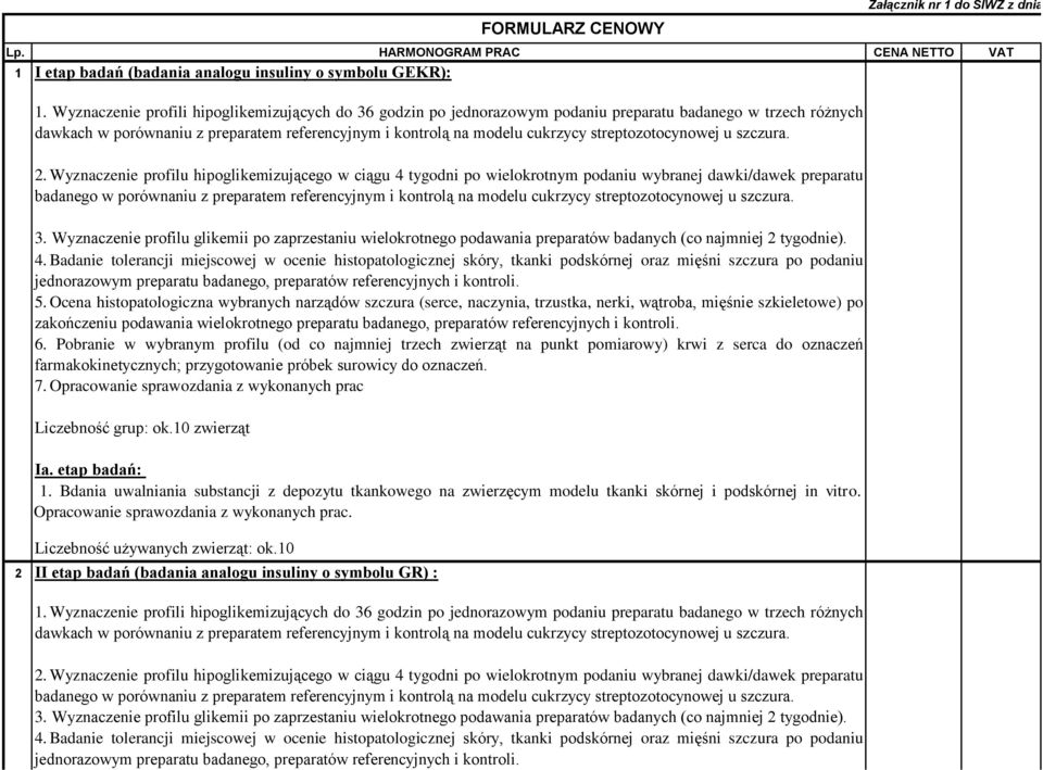 próbek surowicy do oznaczeń. 7. Opracowanie sprawozdania z wykonanych prac Ia. etap badań: 1.