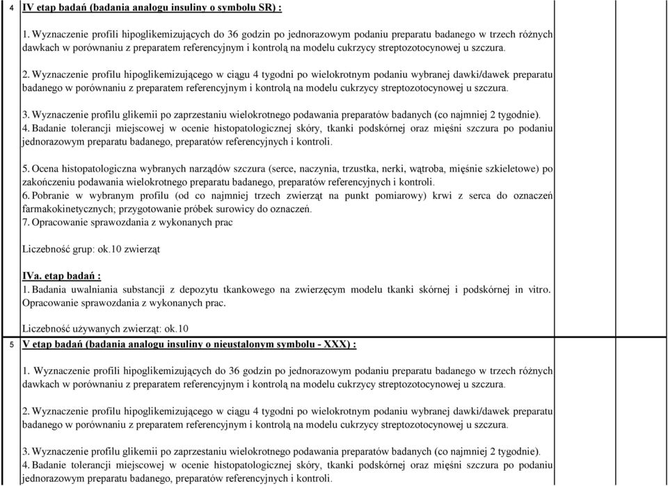 farmakokinetycznych; przygotowanie próbek surowicy do oznaczeń. 7. Opracowanie sprawozdania z wykonanych prac IVa. etap badań : 1.