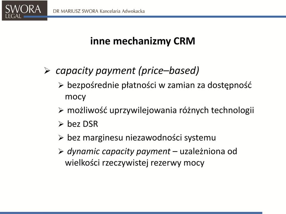 różnych technologii bez DSR bez marginesu niezawodności systemu