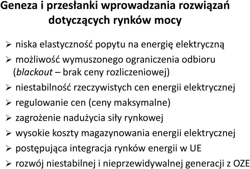 energii elektrycznej regulowanie cen (ceny maksymalne) zagrożenie nadużycia siły rynkowej wysokie koszty