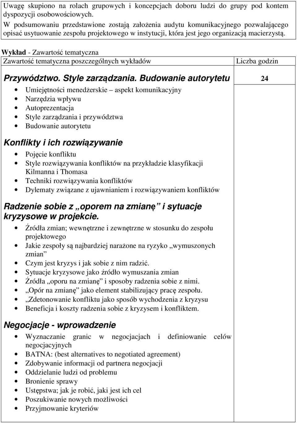 Wykład - Zawartość tematyczna Zawartość tematyczna poszczególnych wykładów Przywództwo. Style zarządzania.