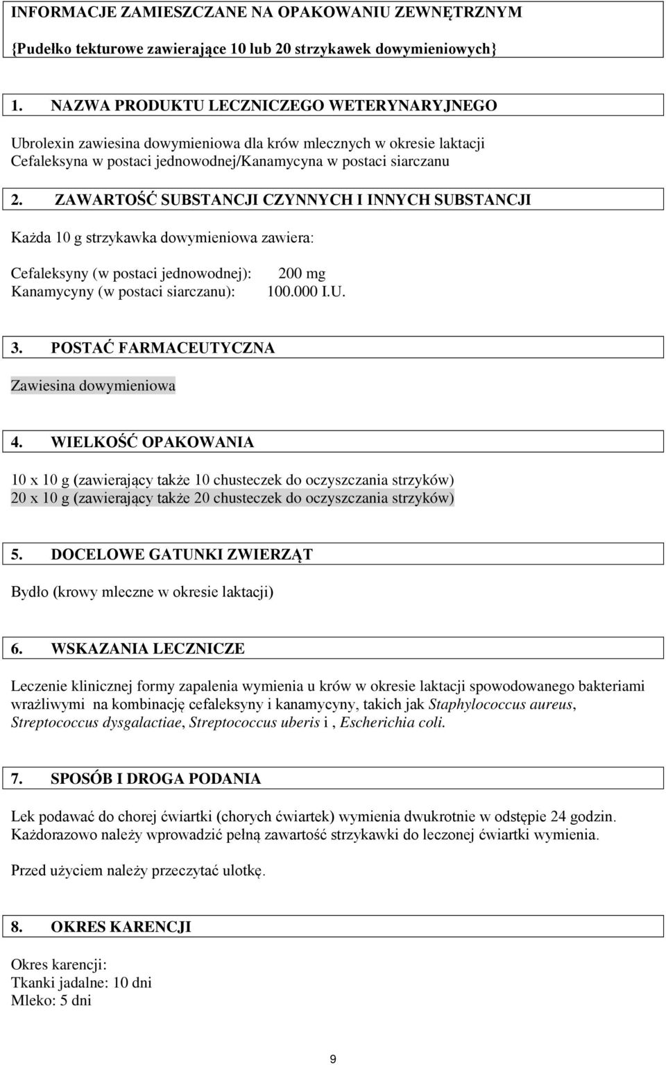 ZAWARTOŚĆ SUBSTANCJI CZYNNYCH I INNYCH SUBSTANCJI Każda 10 g strzykawka dowymieniowa zawiera: Cefaleksyny (w postaci jednowodnej): Kanamycyny (w postaci siarczanu): 200 mg 100.000 I.U. 3.