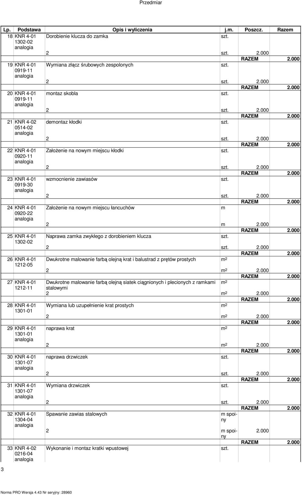 000 25 KNR 4- Naprawa zaka zwykłego z dorobienie klucza 13-2 2.