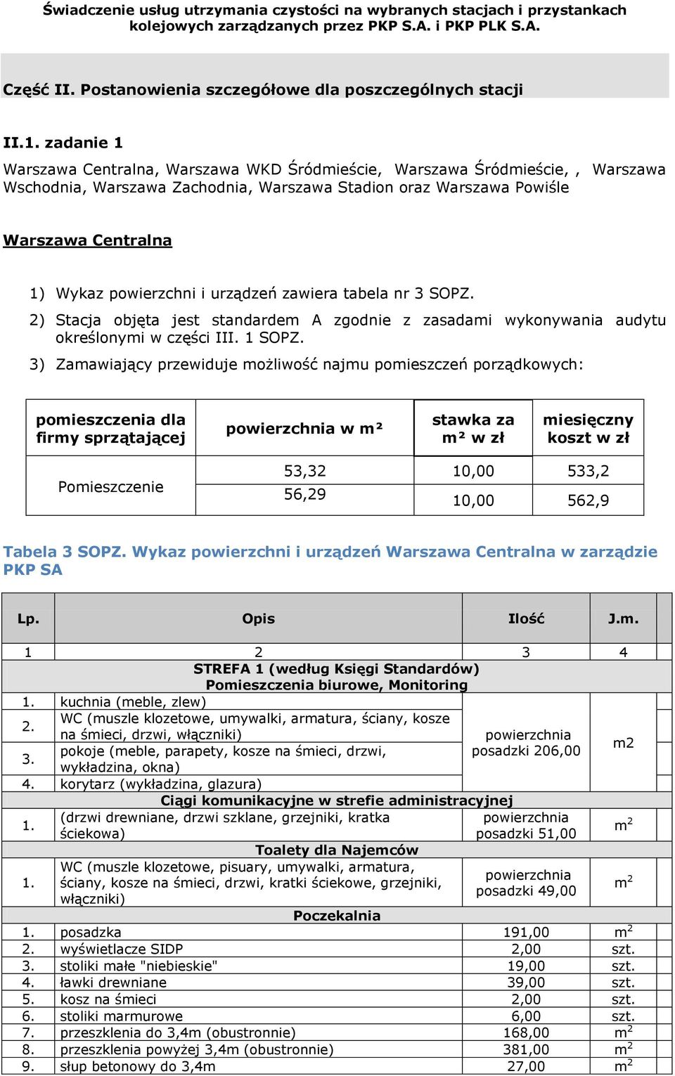 urządzeń zawiera tabela nr 3 SOPZ. ) Stacja objęta jest standardem A zgodnie z zasadami wykonywania audytu określonymi w części III. 1 SOPZ.