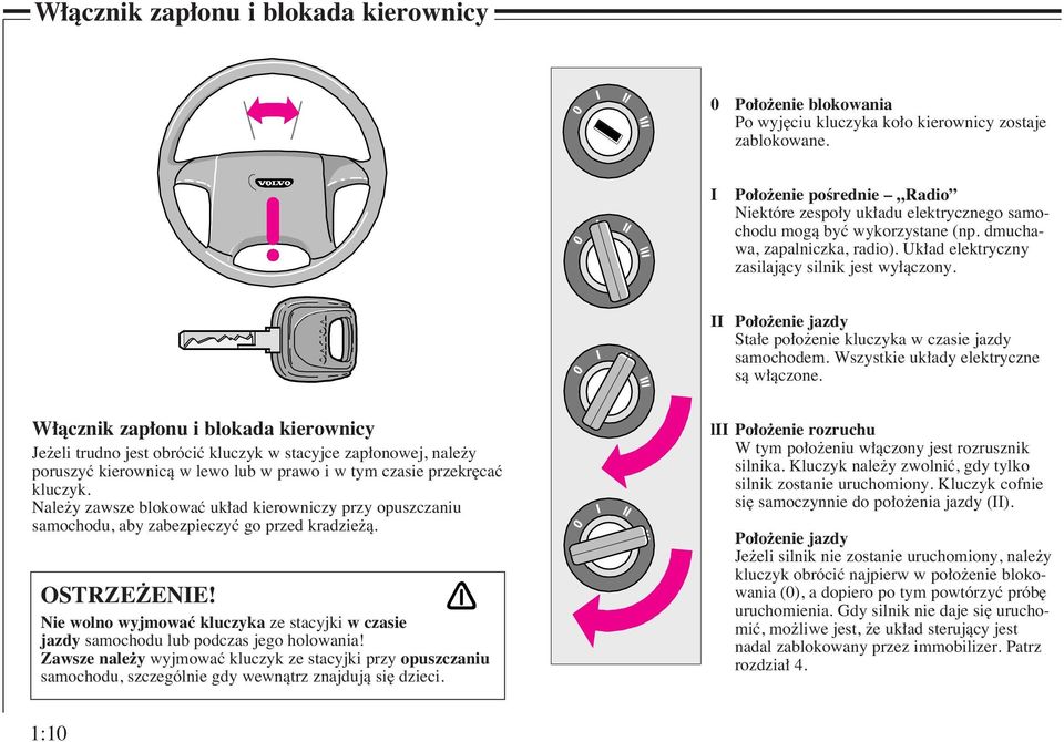 II Po o enie jazdy Sta e po o enie kluczyka w czasie jazdy samochodem. Wszystkie uk ady elektryczne sà w àczone.