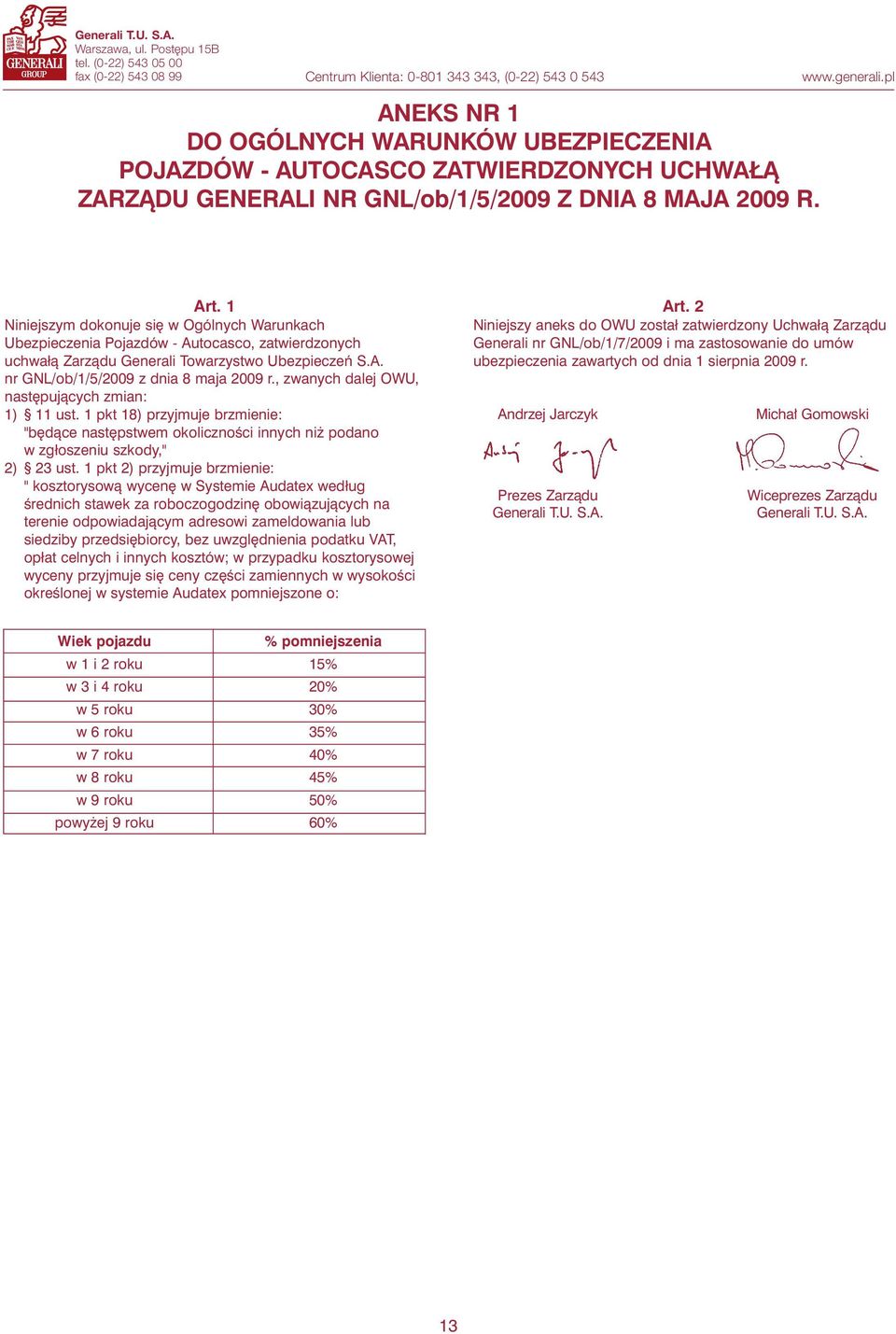 GNL/ob/1/5/2009 Z DNIA 8 MAJA 2009 R. www.generali.pl Art.