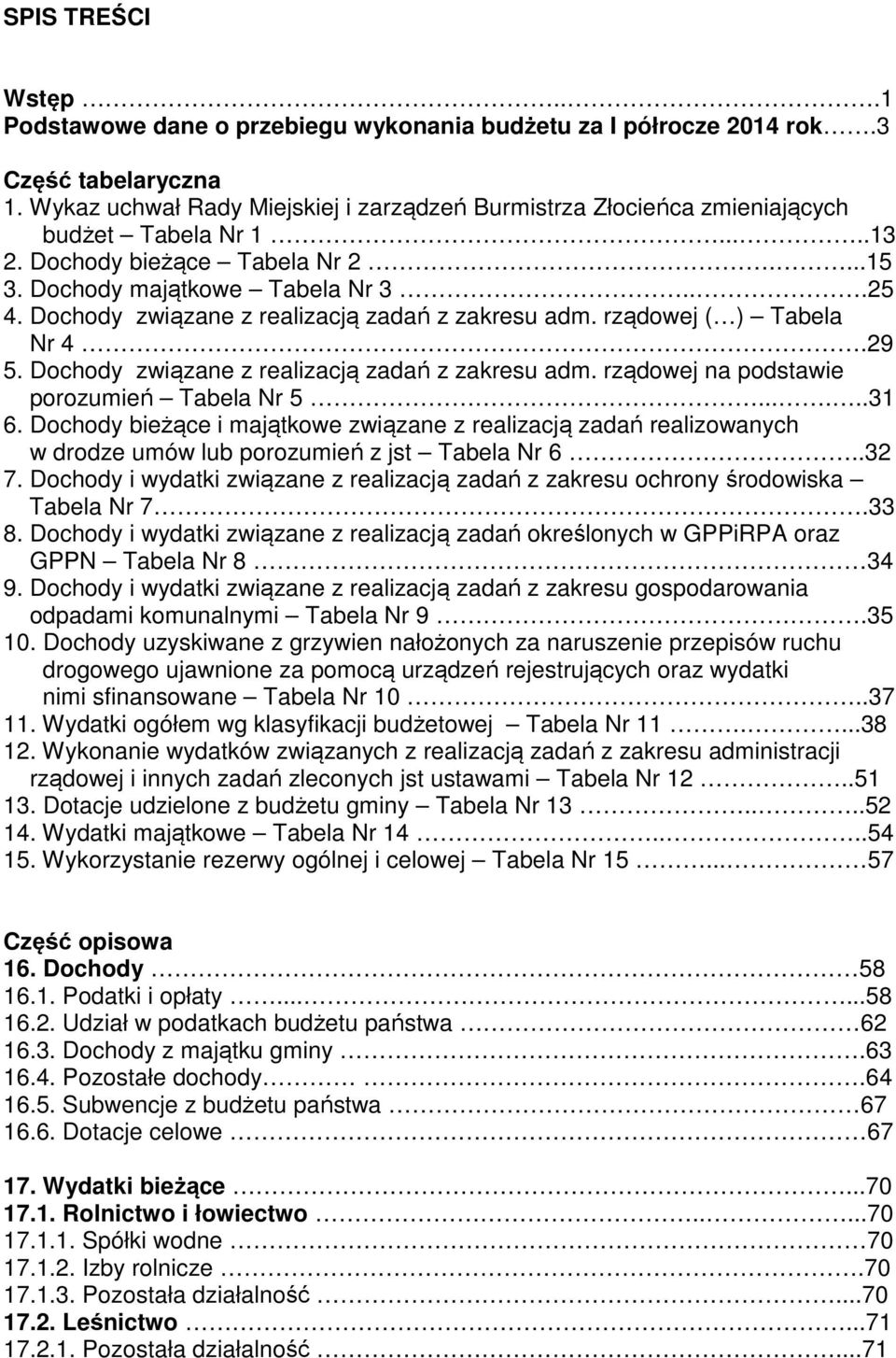 Dochody związane z realizacją zadań z zakresu adm. rządowej ( ) Tabela Nr 4.29 5. Dochody związane z realizacją zadań z zakresu adm. rządowej na podstawie porozumień Tabela Nr 5......31 6.