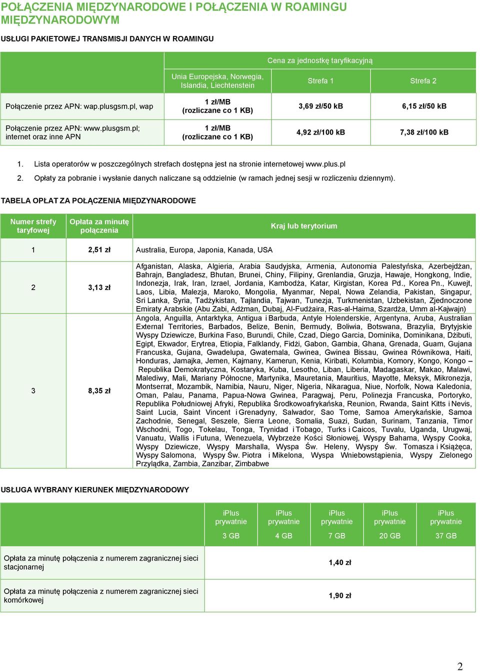 pl; internet oraz inne APN Unia Europejska, Norwegia, Islandia, Liechtenstein 1 zł/mb (rozliczane co 1 KB) 1 zł/mb (rozliczane co 1 KB) Strefa 1 Strefa 2 3,69 zł/50 kb 6,15 zł/50 kb 4,92 zł/100 kb