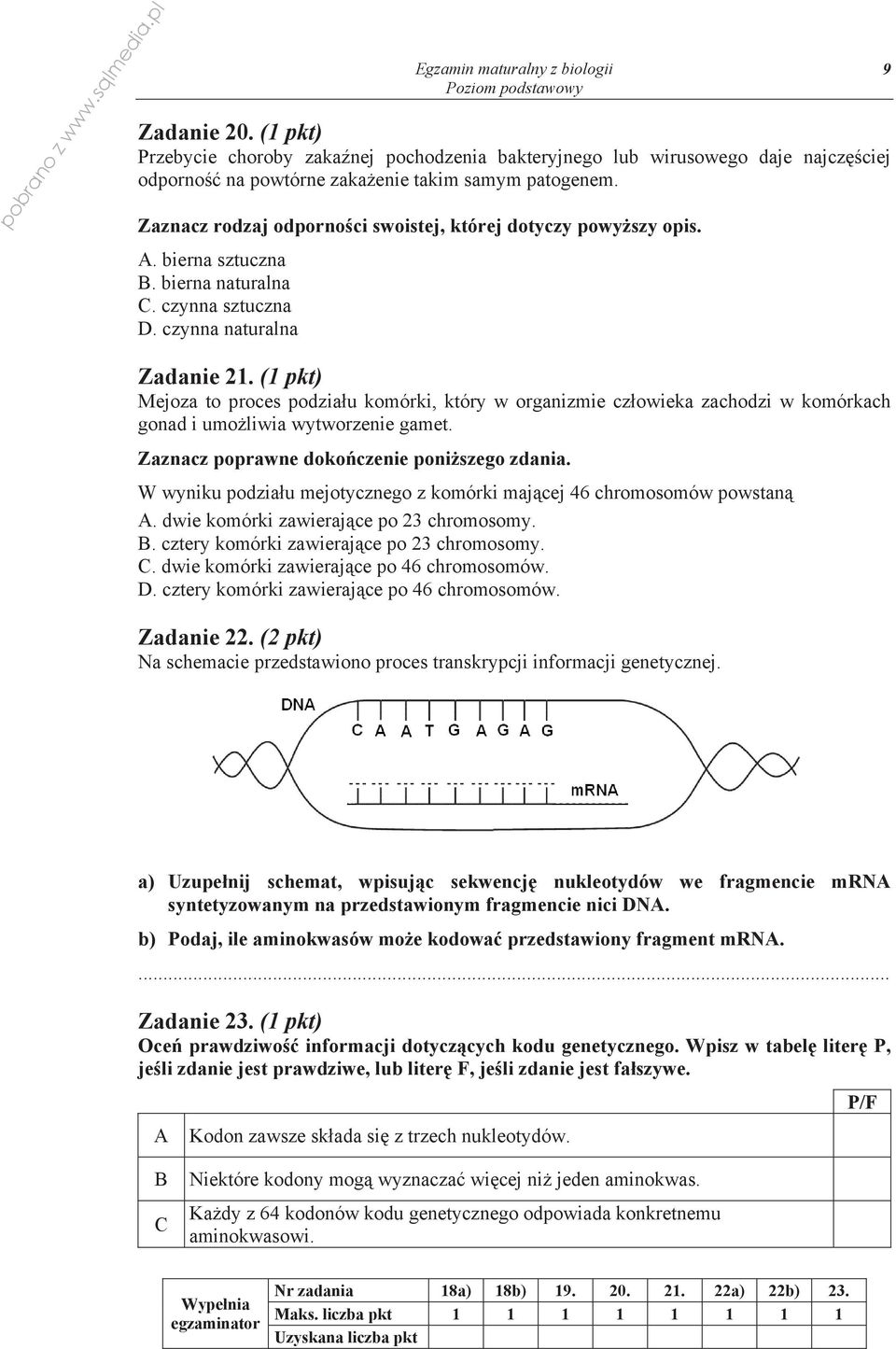 (1 pkt) Mejoza to proces podzia u komórki, który w organizmie cz owieka zachodzi w komórkach gonad i umo liwia wytworzenie gamet. Zaznacz poprawne doko czenie poni szego zdania.