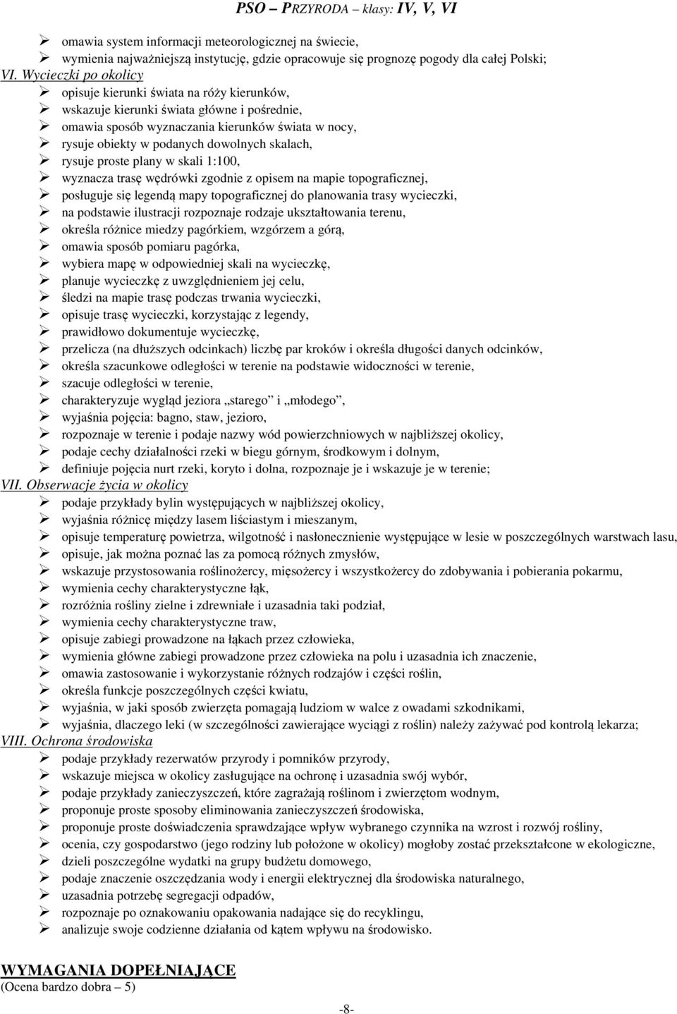 skalach, rysuje proste plany w skali 1:100, wyznacza trasę wędrówki zgodnie z opisem na mapie topograficznej, posługuje się legendą mapy topograficznej do planowania trasy wycieczki, na podstawie