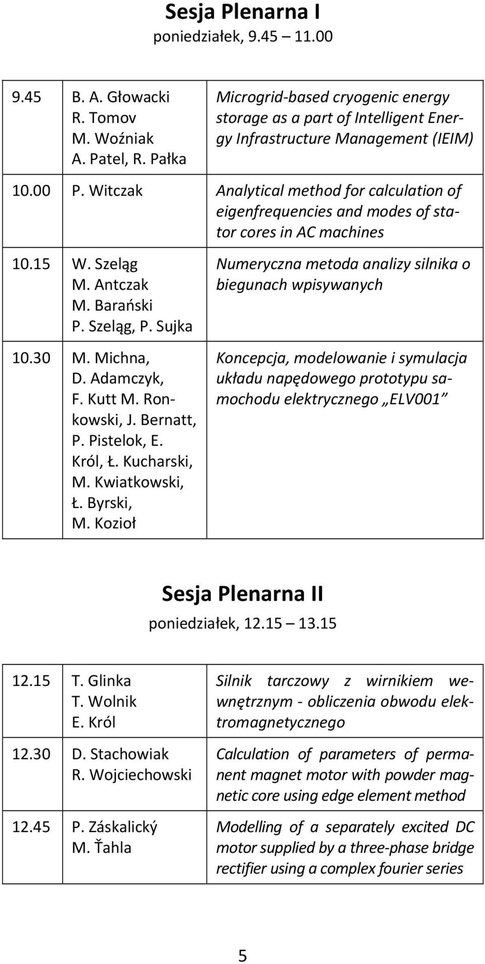 Witczak Analytical method for calculation of eigenfrequencies and modes of stator cores in AC machines 10.15 W. Szeląg M. Antczak M. Barański P. Szeląg, P. Sujka 10.30 M. Michna, D. Adamczyk, F.
