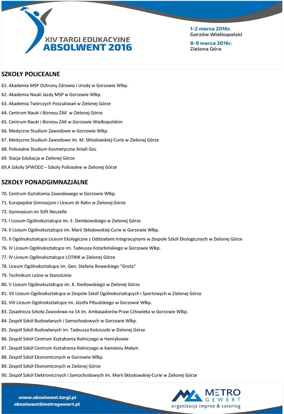 Policealne Studium Kosmetyczne Anieli Goc 69. Stacja Edukacja w Zielonej Górze 69.A Szkoły SPWODZ Szkoły Policealne w Zielonej Górze SZKOŁY PONADGIMNAZJALNE 70.