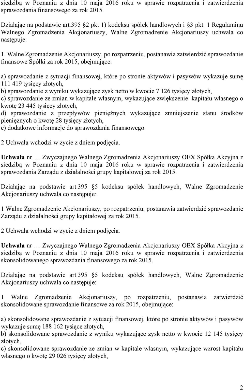 pasywów wykazuje sumę 111 419 tysięcy złotych, b) sprawozdanie z wyniku wykazujące zysk netto w kwocie 7 126 tysięcy złotych, c) sprawozdanie ze zmian w kapitale własnym, wykazujące zwiększenie