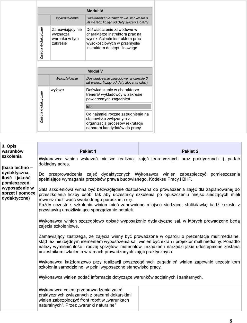 daty złożenia oferty Zajęcia dydaktyczne wyższe Doświadczenie w charakterze trenera/ wykładowcy w zakresie powierzonych zagadnień lub Co najmniej roczne zatrudnienie na stanowisku związanym z
