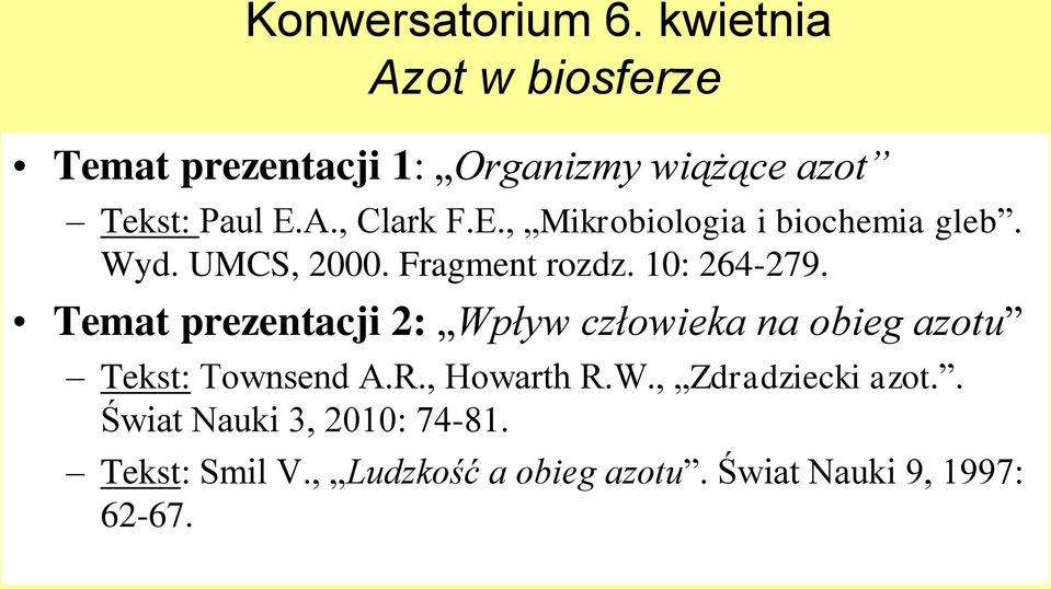 A., Clark F.E., Mikrobiologia i biochemia gleb. Wyd. UMCS, 2000. Fragment rozdz. 10: 264-279.