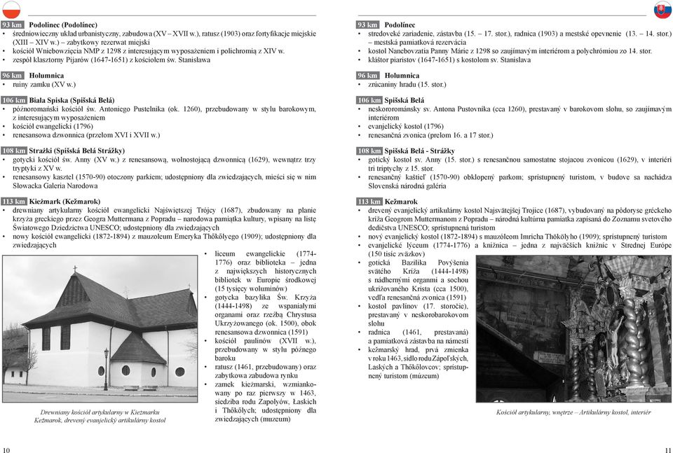 Stanisława 96 km Holumnica ruiny zamku (XV w.) 106 km Biała Spiska (Spišská Belá) późnoromański kościół św. Antoniego Pustelnika (ok.