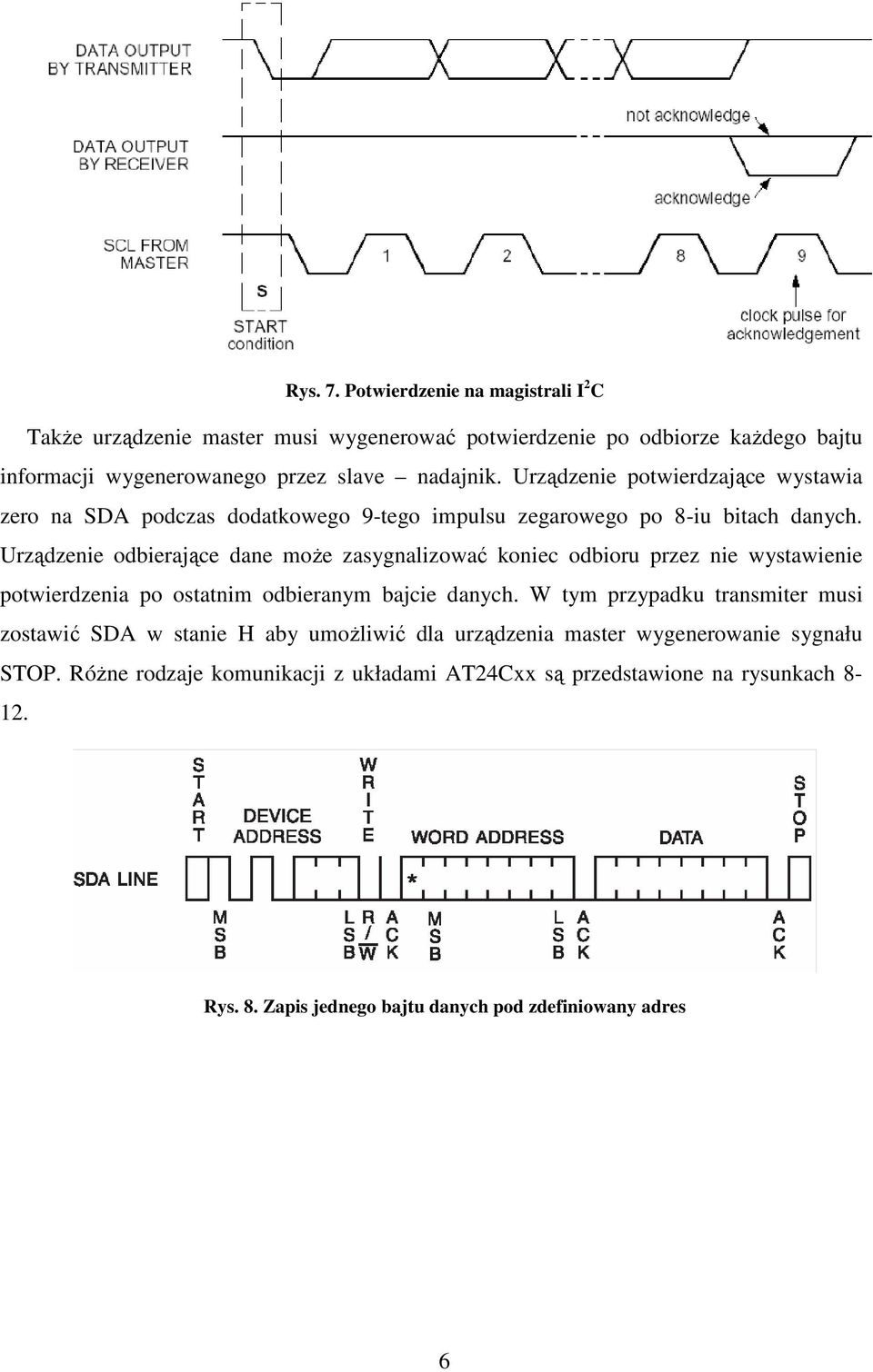 Urządzenie odbierające dane moŝe zasygnalizować koniec odbioru przez nie wystawienie potwierdzenia po ostatnim odbieranym bajcie danych.
