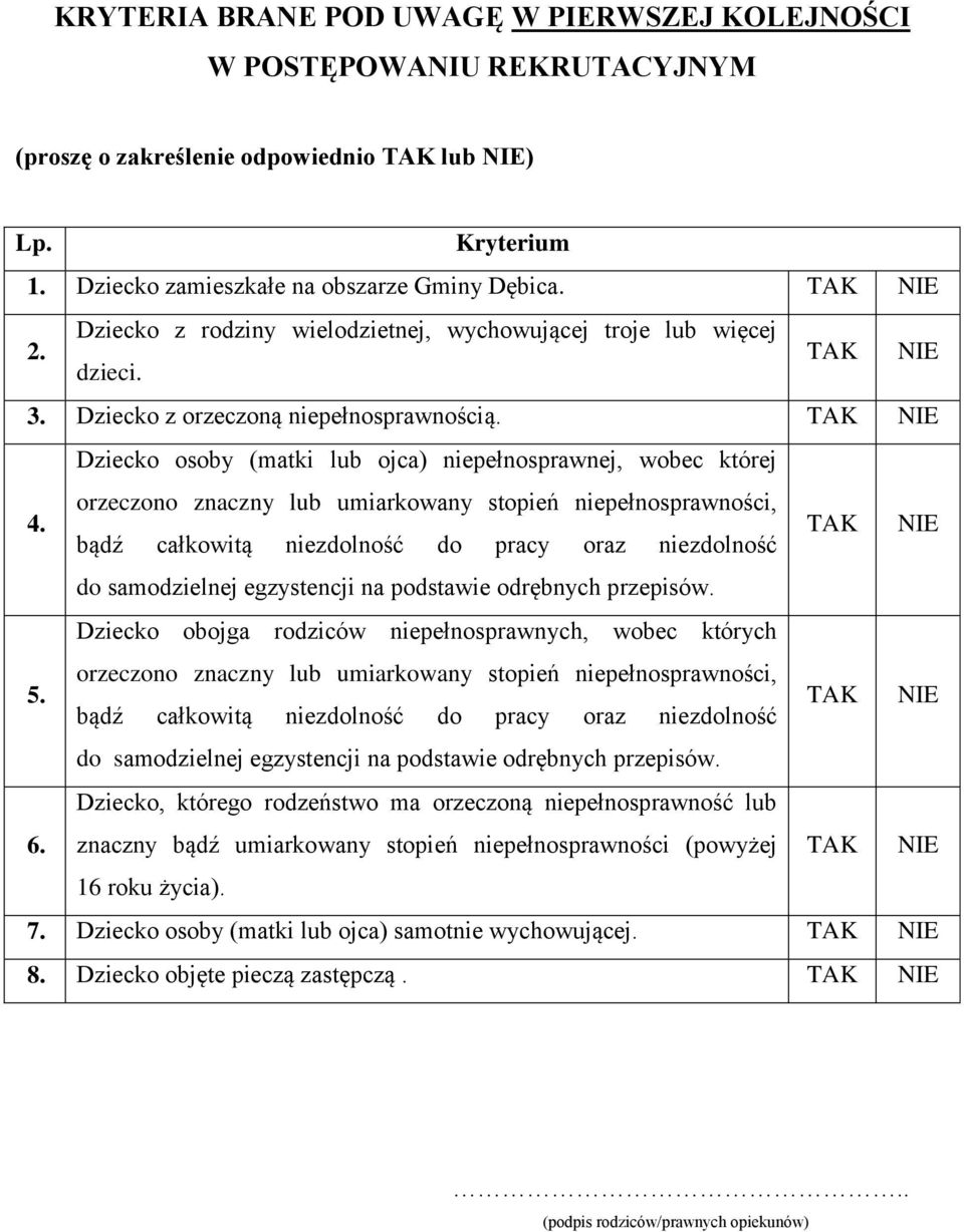 Dziecko osoby (matki lub ojca) niepełnosprawnej, wobec której orzeczono znaczny lub umiarkowany stopień niepełnosprawności, bądź całkowitą niezdolność do pracy oraz niezdolność do samodzielnej