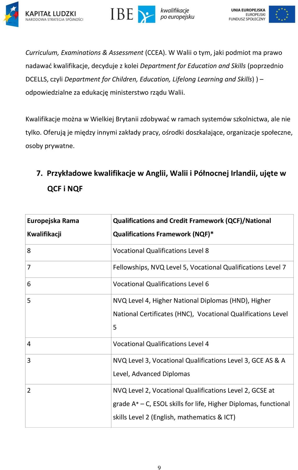 Skills) ) odpowiedzialne za edukację ministerstwo rządu Walii. Kwalifikacje można w Wielkiej Brytanii zdobywać w ramach systemów szkolnictwa, ale nie tylko.