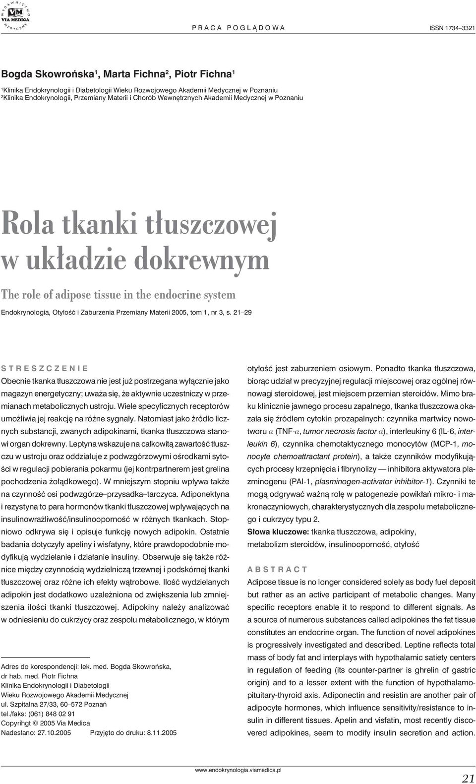 Otyłość i Zaburzenia Przemiany Materii 2005, tom 1, nr 3, s.