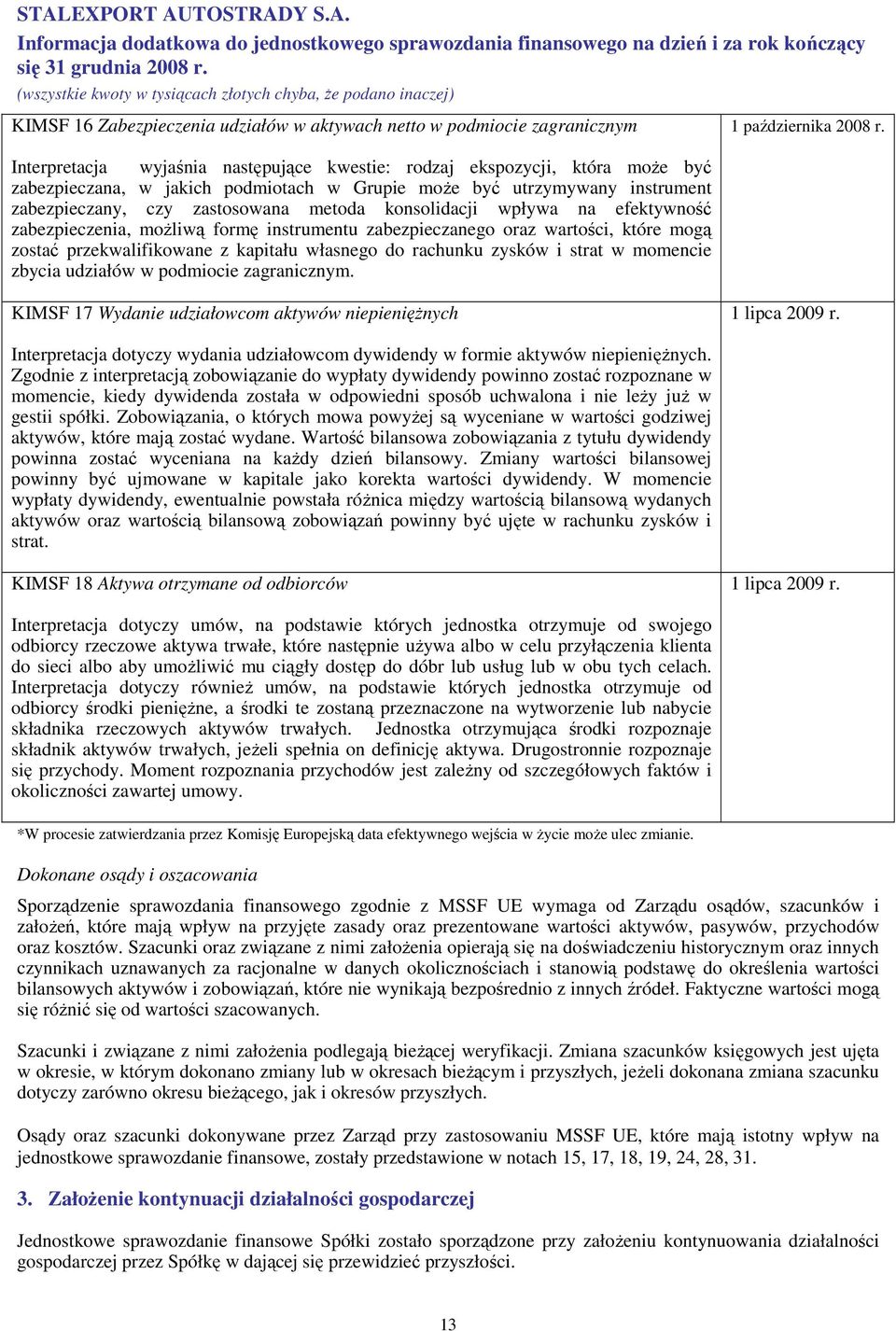 przekwalifikowane z kapitału własnego do rachunku zysków i strat w momencie zbycia udziałów w podmiocie zagranicznym. 1 października 2008 r.