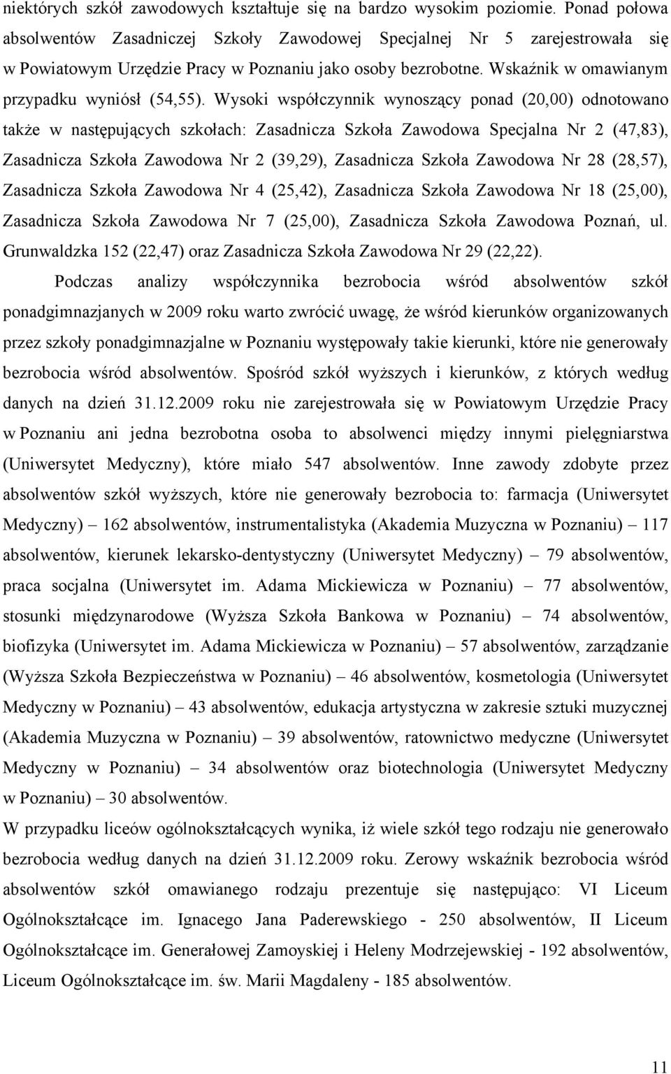 Wysoki współczynnik wynoszący ponad (20,00) odnotowano także w następujących szkołach: Zasadnicza Szkoła Zawodowa Specjalna Nr 2 (47,83), Zasadnicza Szkoła Zawodowa Nr 2 (39,29), Zasadnicza Szkoła