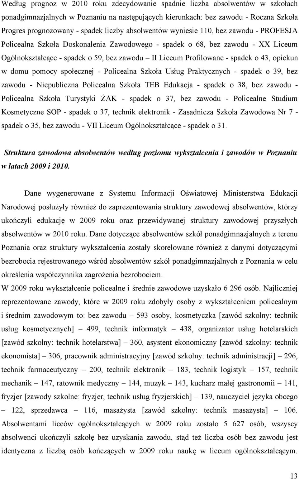 - spadek o 43, opiekun w domu pomocy społecznej - Policealna Szkoła Usług Praktycznych - spadek o 39, bez zawodu - Niepubliczna Policealna Szkoła TEB Edukacja - spadek o 38, bez zawodu - Policealna