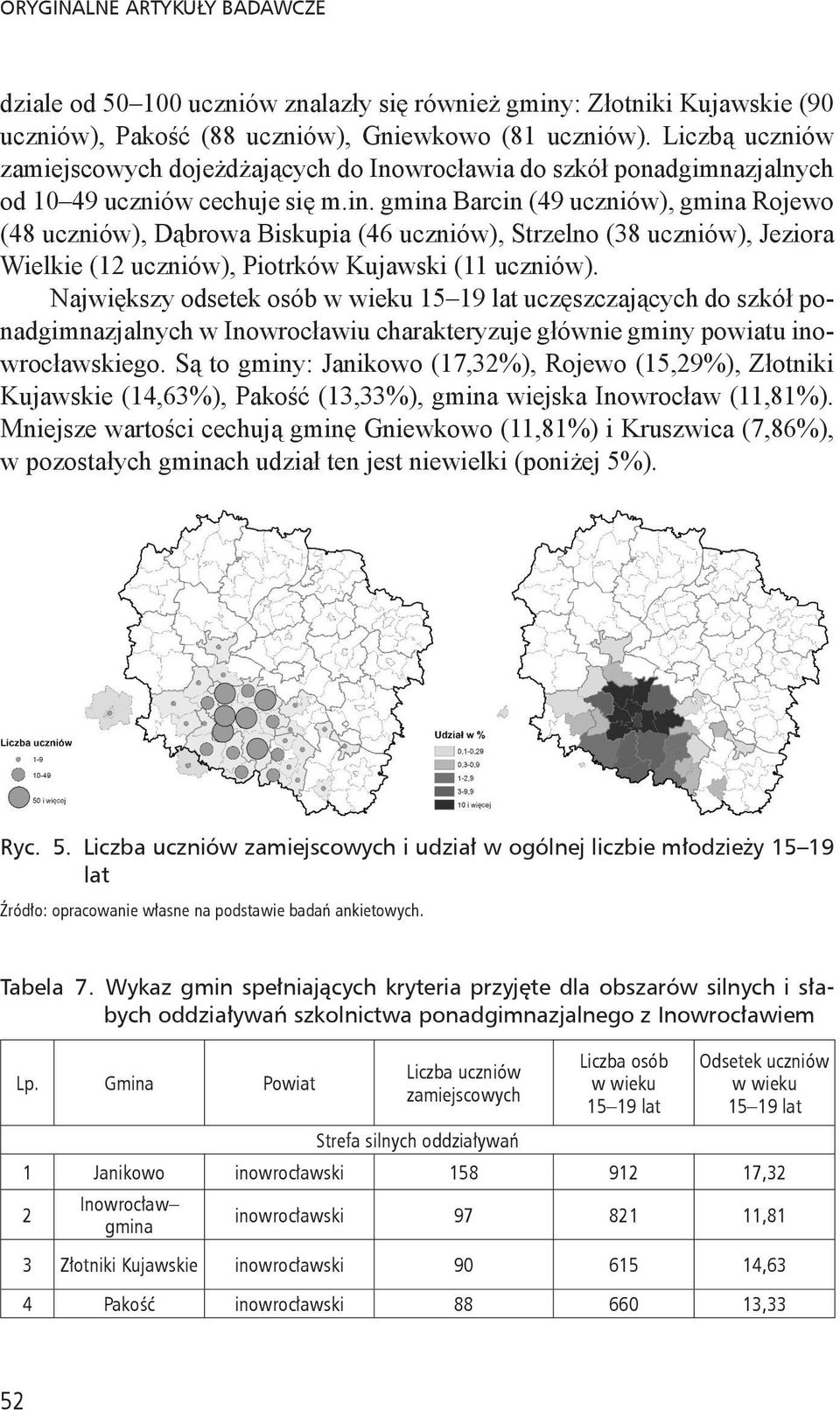 gmina Barcin (49 uczniów), gmina Rojewo (48 uczniów), Dąbrowa Biskupia (46 uczniów), Strzelno (38 uczniów), Jeziora Wielkie (12 uczniów), Piotrków Kujawski (11 uczniów).