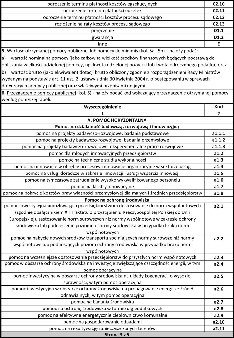 5a i 5b) należy podać: a) wartość nominalną pomocy (jako całkowitą wielkość środków finansowych będących podstawą do obliczania wielkości udzielonej pomocy, np.