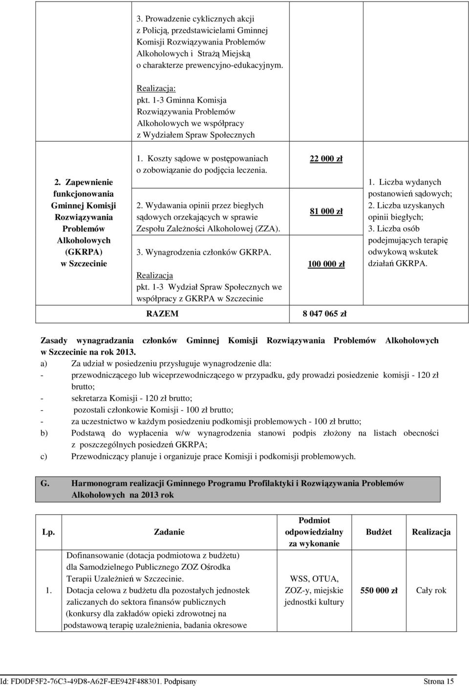 Zapewnienie funkcjonowania Gminnej Komisji Rozwiązywania Problemów Alkoholowych (GKRPA) w Szczecinie 1. Koszty sądowe w postępowaniach o zobowiązanie do podjęcia leczenia. 2.